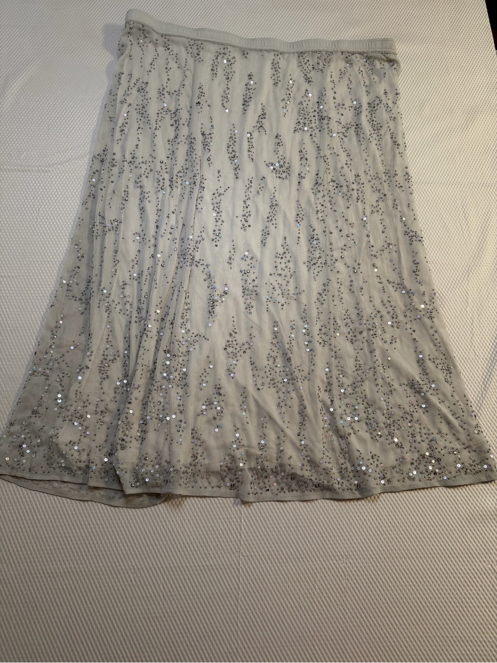 Soft Surroundings 3X Beaded Sequin Maxi Skirt Double Lined Gray Silver Boho Glam
